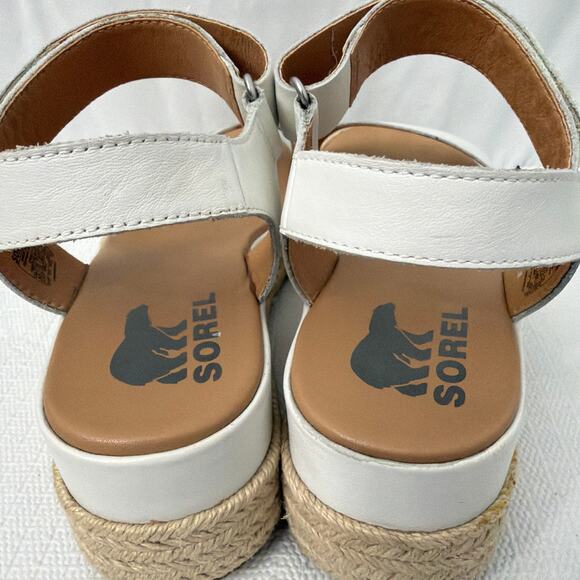 Sorel Cameron Flatform Sandals Womens 9.5 Slingback Espadrille White Leather - Picture 7 of 13